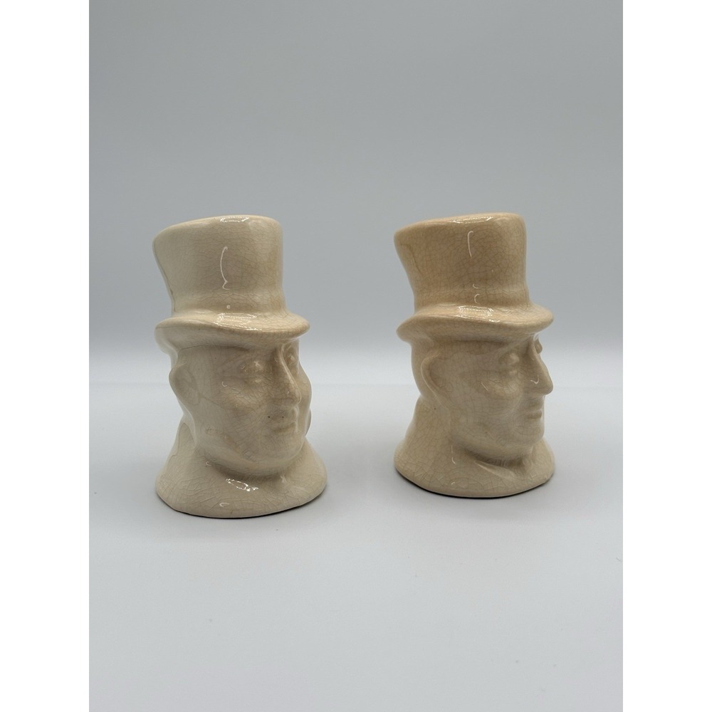 Vintage White Top Hat Men‎ Salt & Pepper shakers 3" 1/2 " Tall MCM